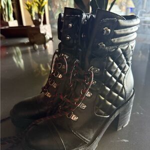 Nine West Black Quilted Combat Boots